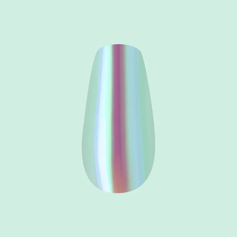 Teal Glass Chrome - Press-On | Medium | Coffin