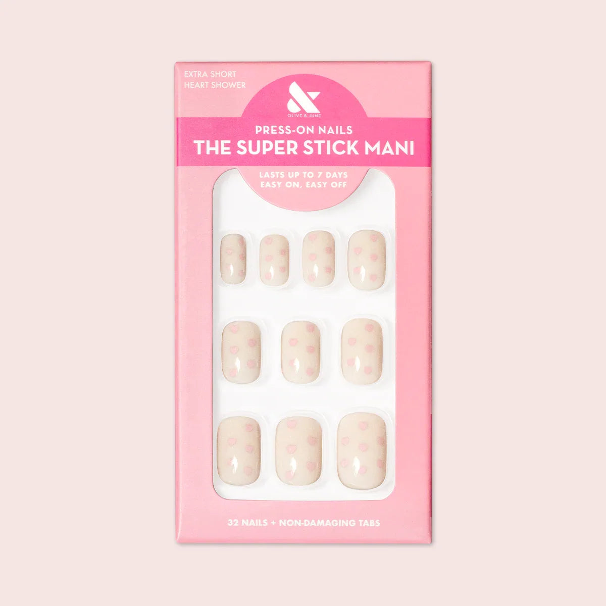 Heart Shower | Extra Short | Squoval - Tab Press-On