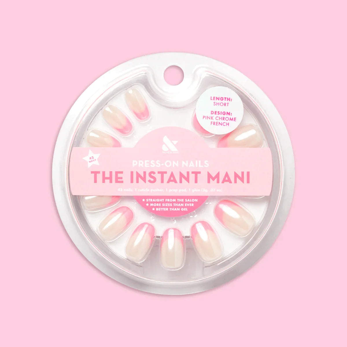 Pink Chrome French - Press-On | Short | Round