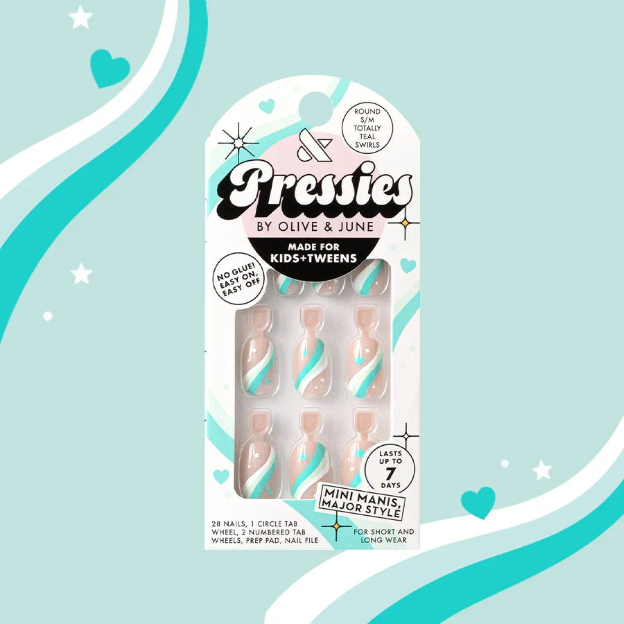 Totally Teal Swirls - Pressies | Short Medium | Round