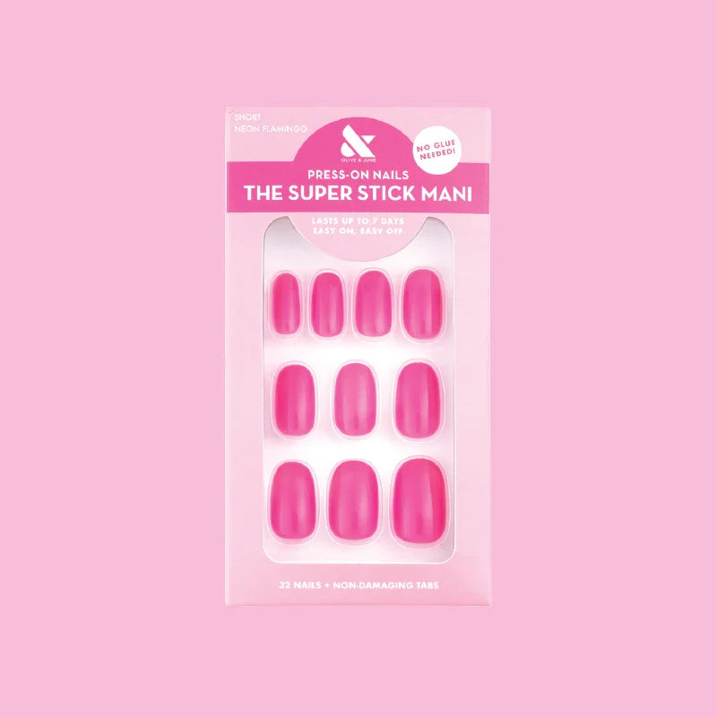 Neon Flamingo | Short | Round - Tab Press-On