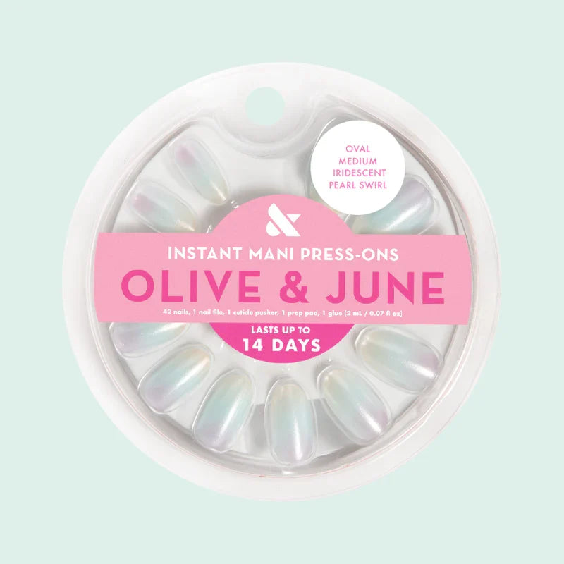 Iridescent Pearl Swirl Shimmer - Press-On | Medium | Oval